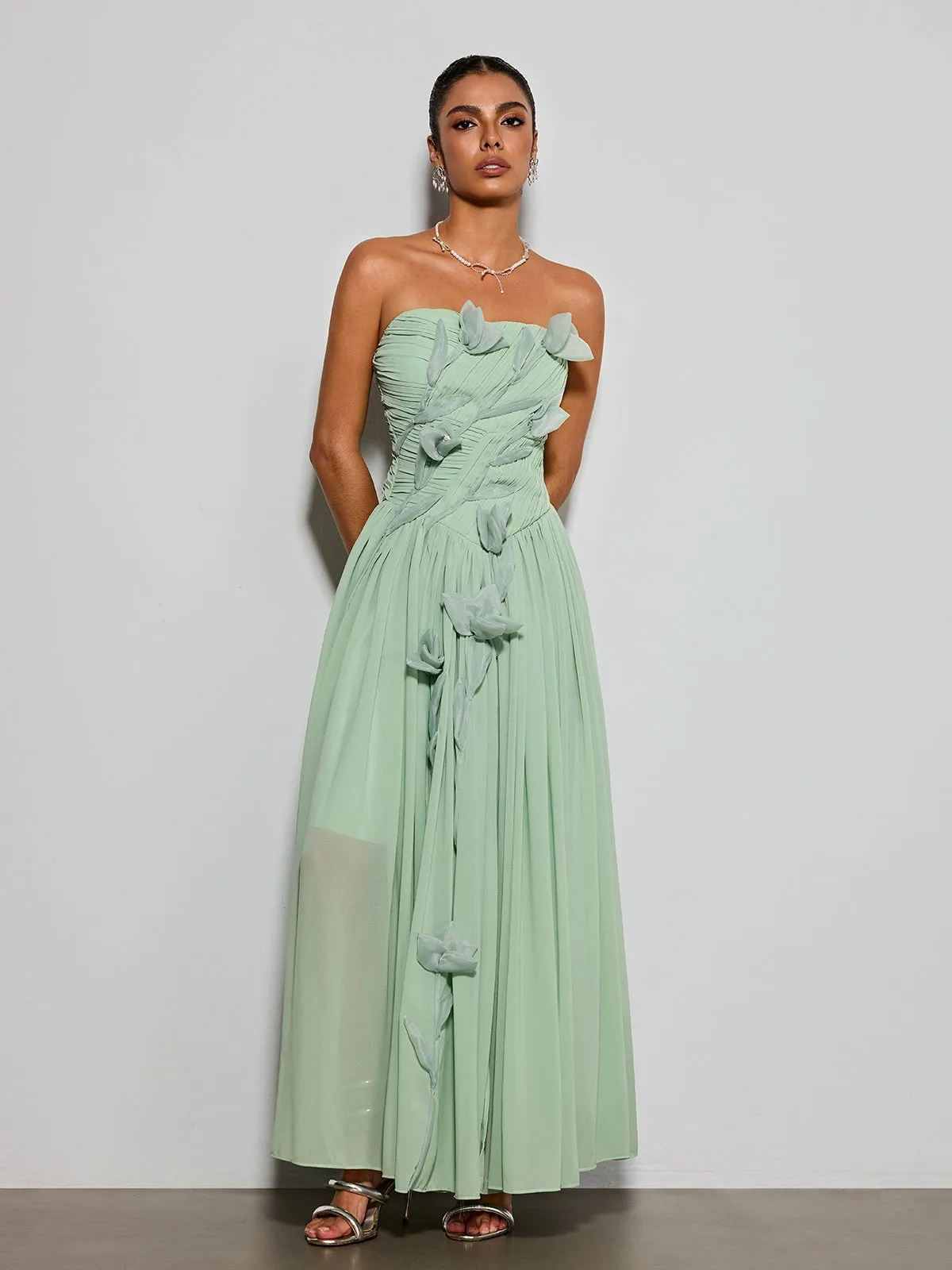 Rosary Strapless Flower Maxi Dress sold by Mew Mews product image thumbnail 3