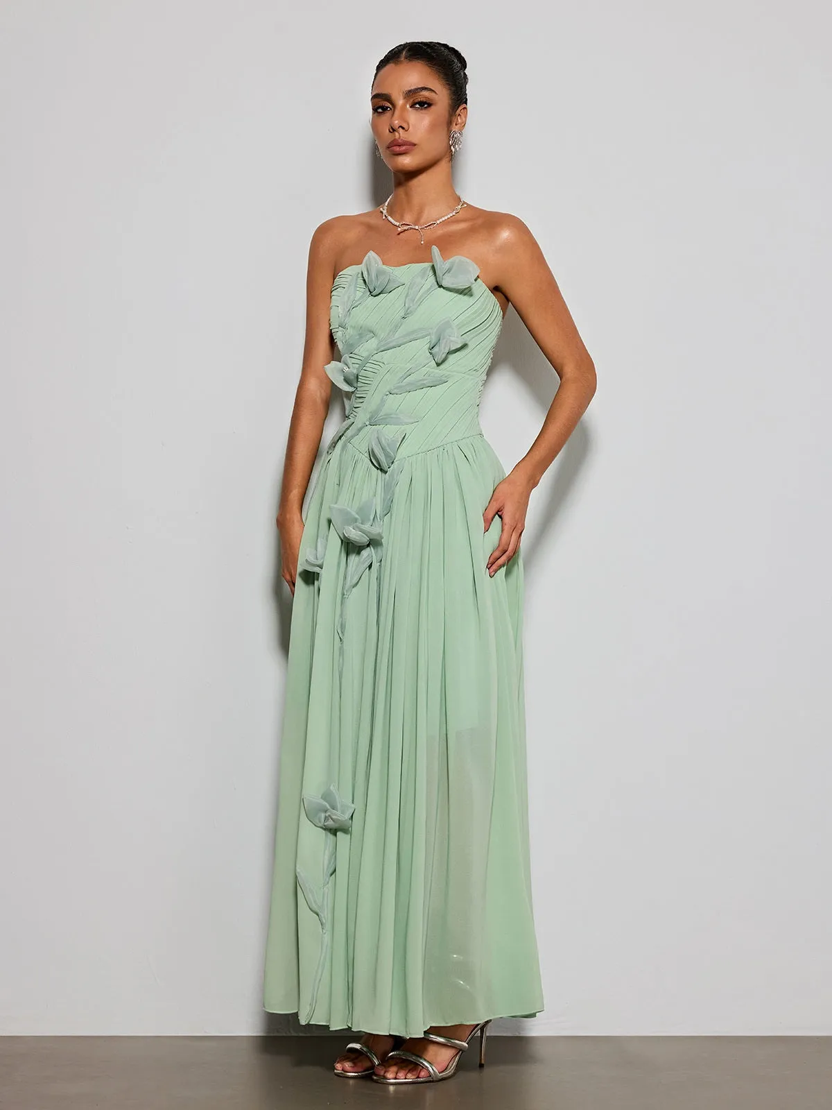 Rosary Strapless Flower Maxi Dress sold by Mew Mews product image thumbnail 4