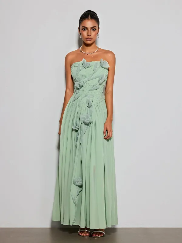 Rosary Strapless Flower Maxi Dress made by Mew Mews