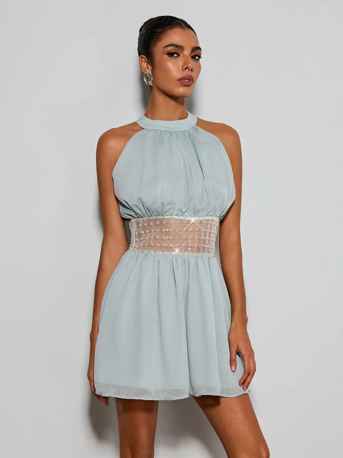 Devri Halterneck Sequin Pearl Mini Dress sold by Mew Mews product image thumbnail 5