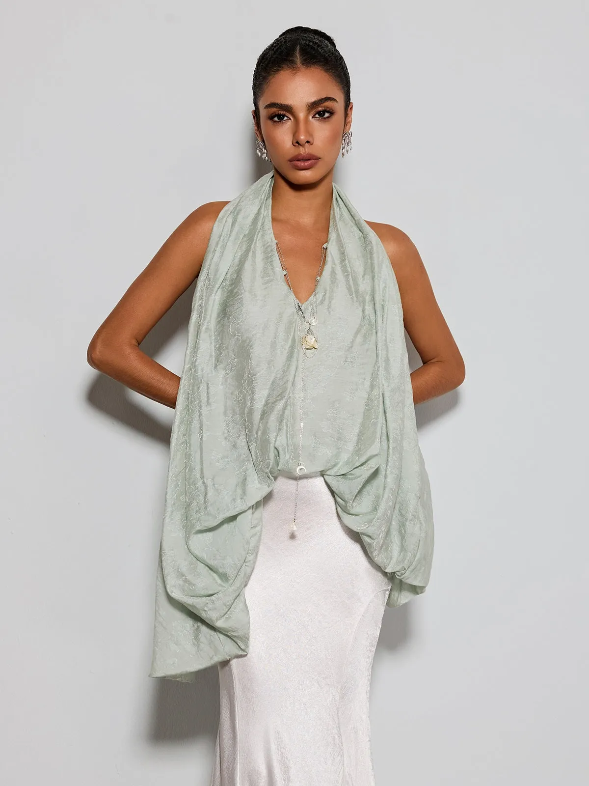 Eryngo Cowl Neck Satin Mermaid Skirt Set sold by Mew Mews product image thumbnail 2