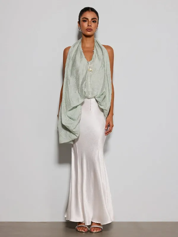 Eryngo Cowl Neck Satin Mermaid Skirt Set made by Mew Mews