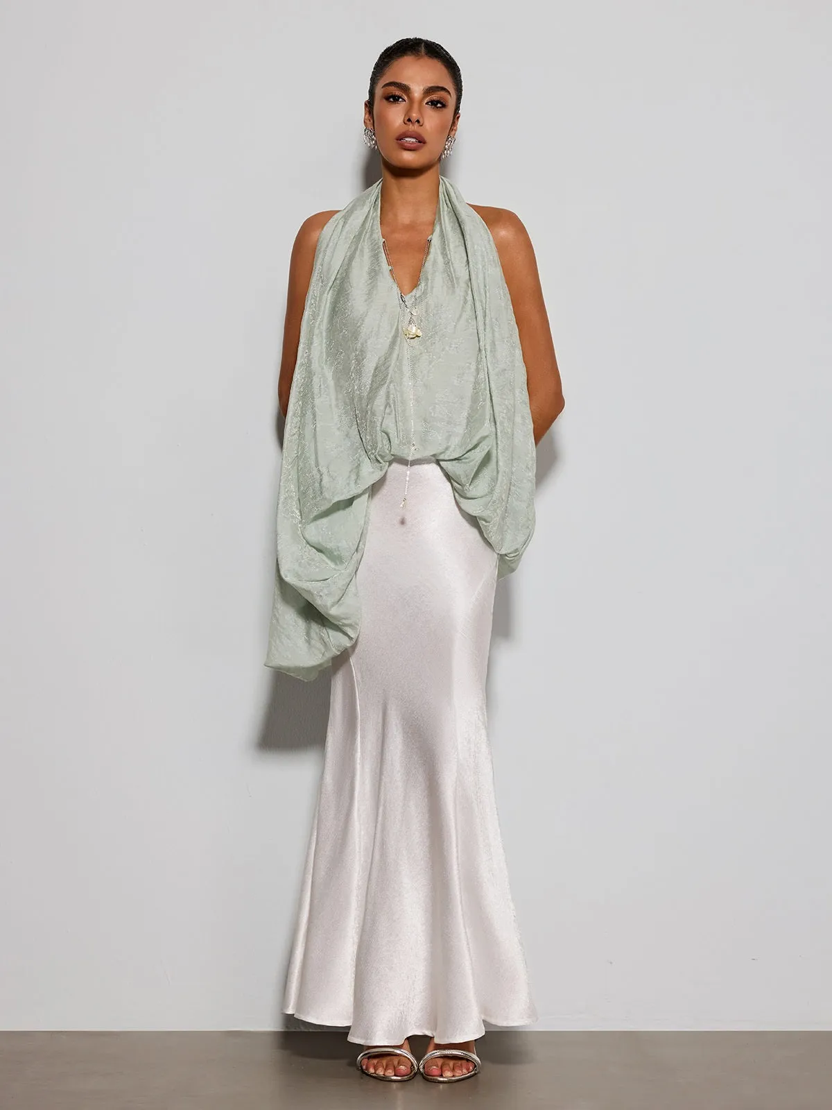 Eryngo Cowl Neck Satin Mermaid Skirt Set sold by Mew Mews product image thumbnail 3