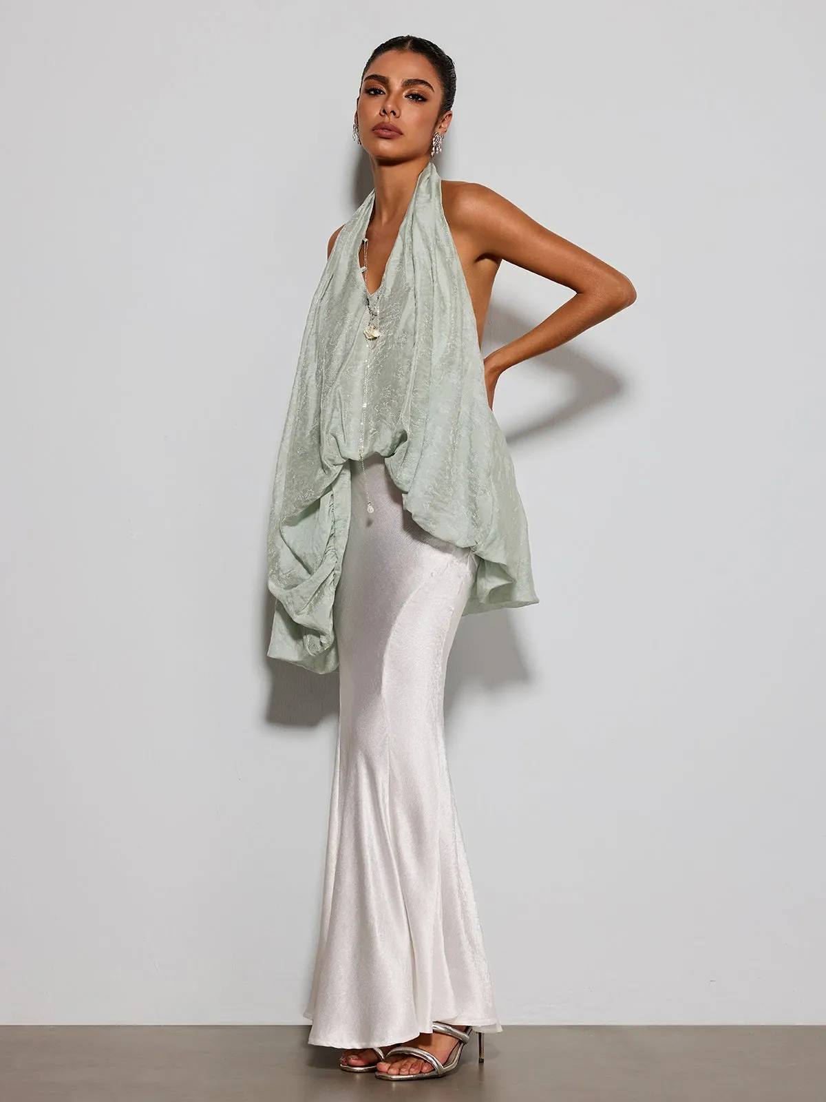 Eryngo Cowl Neck Satin Mermaid Skirt Set sold by Mew Mews product image thumbnail 5
