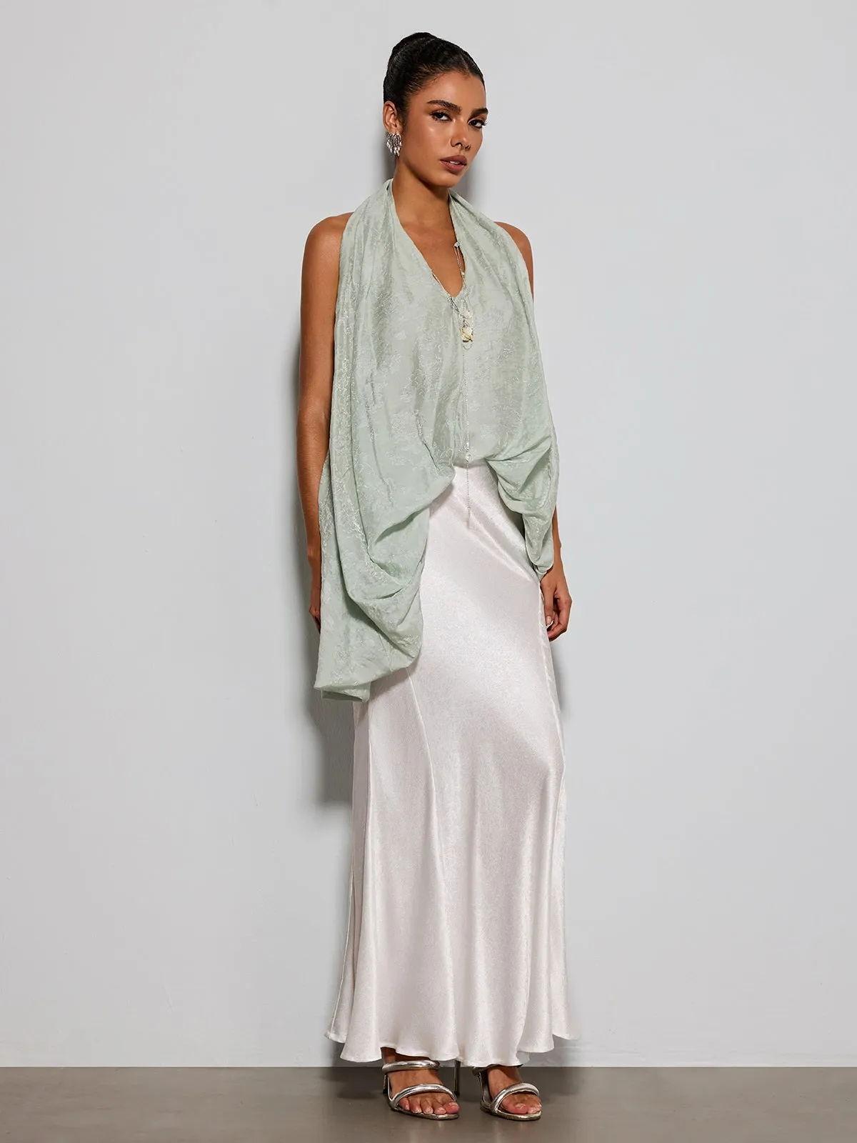 Eryngo Cowl Neck Satin Mermaid Skirt Set sold by Mew Mews product image thumbnail 4