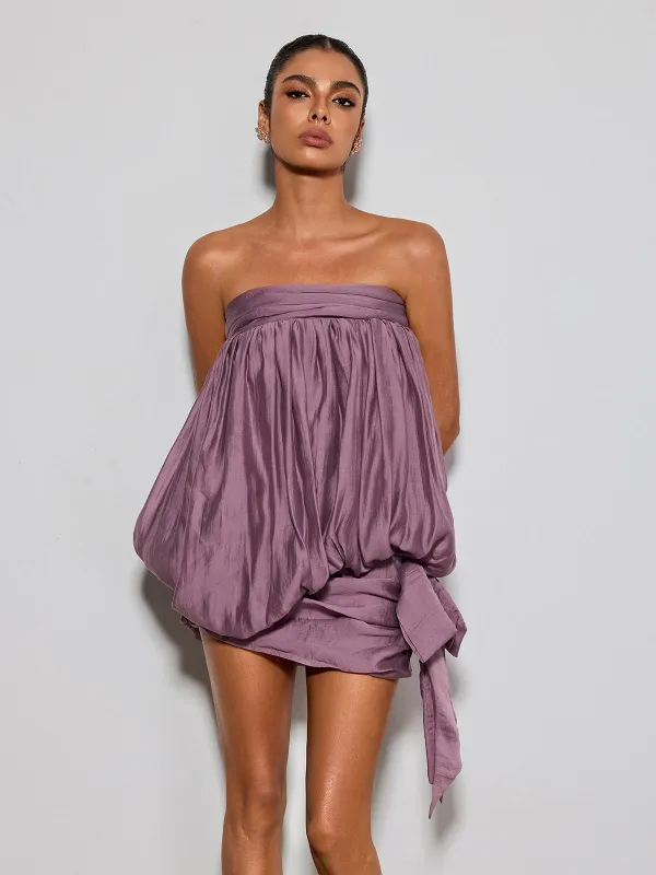 Xandrelis Strapless Bubble Mini Dress In Purple made by Mew Mews