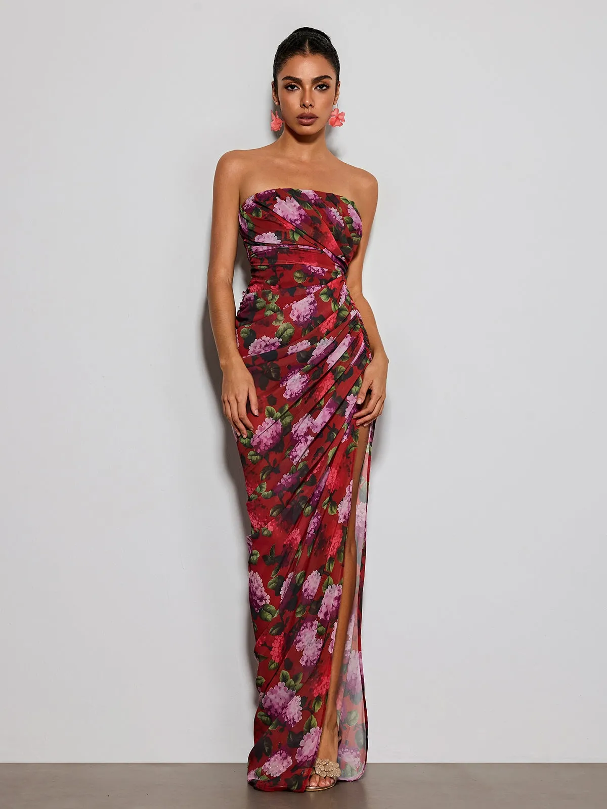 Helqyn Strapless Floral Split Maxi Dress sold by Mew Mews product image thumbnail 2