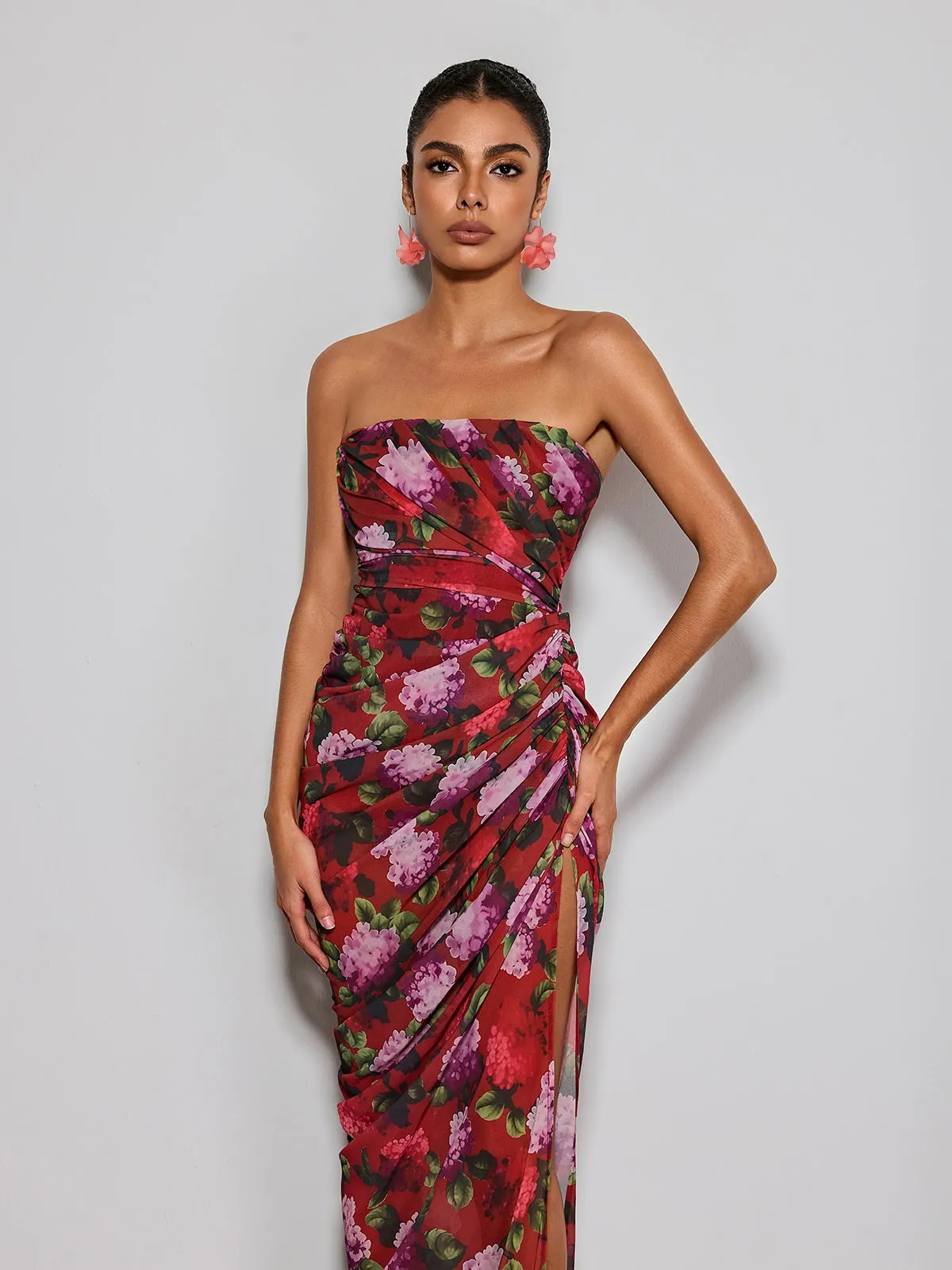 Helqyn Strapless Floral Split Maxi Dress sold by Mew Mews product image thumbnail 5