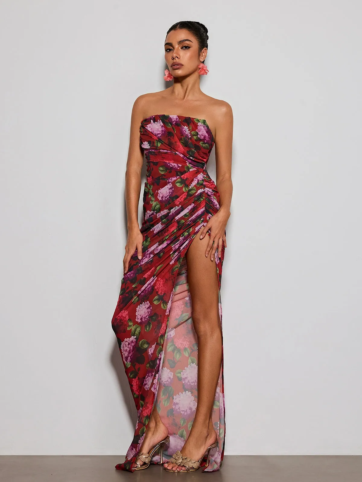 Helqyn Strapless Floral Split Maxi Dress sold by Mew Mews product image thumbnail 3