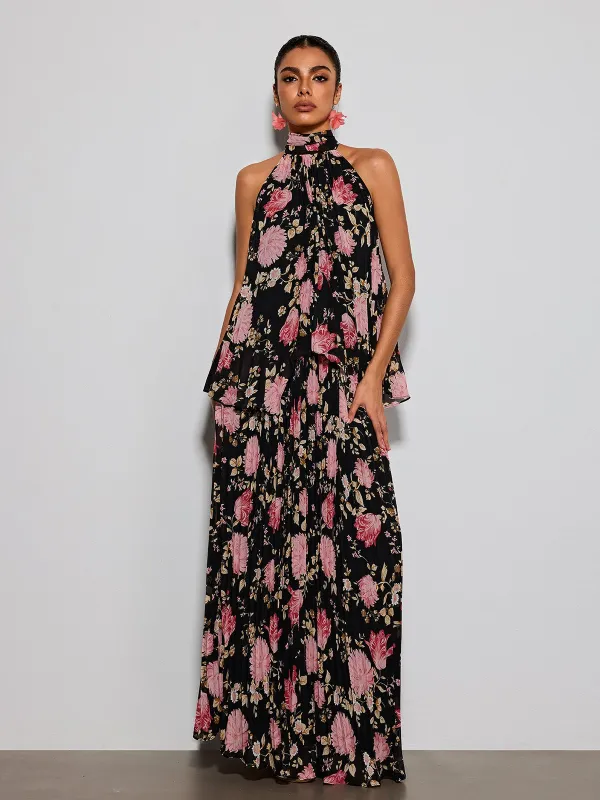 Erma Halterneck Floral Printed Maxi Dress made by Mew Mews
