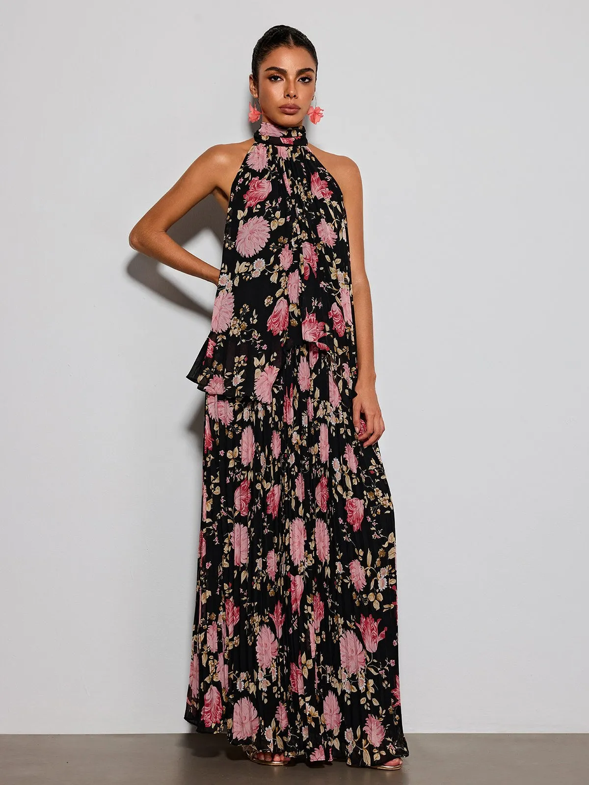 Erma Halterneck Floral Printed Maxi Dress sold by Mew Mews product image thumbnail 2