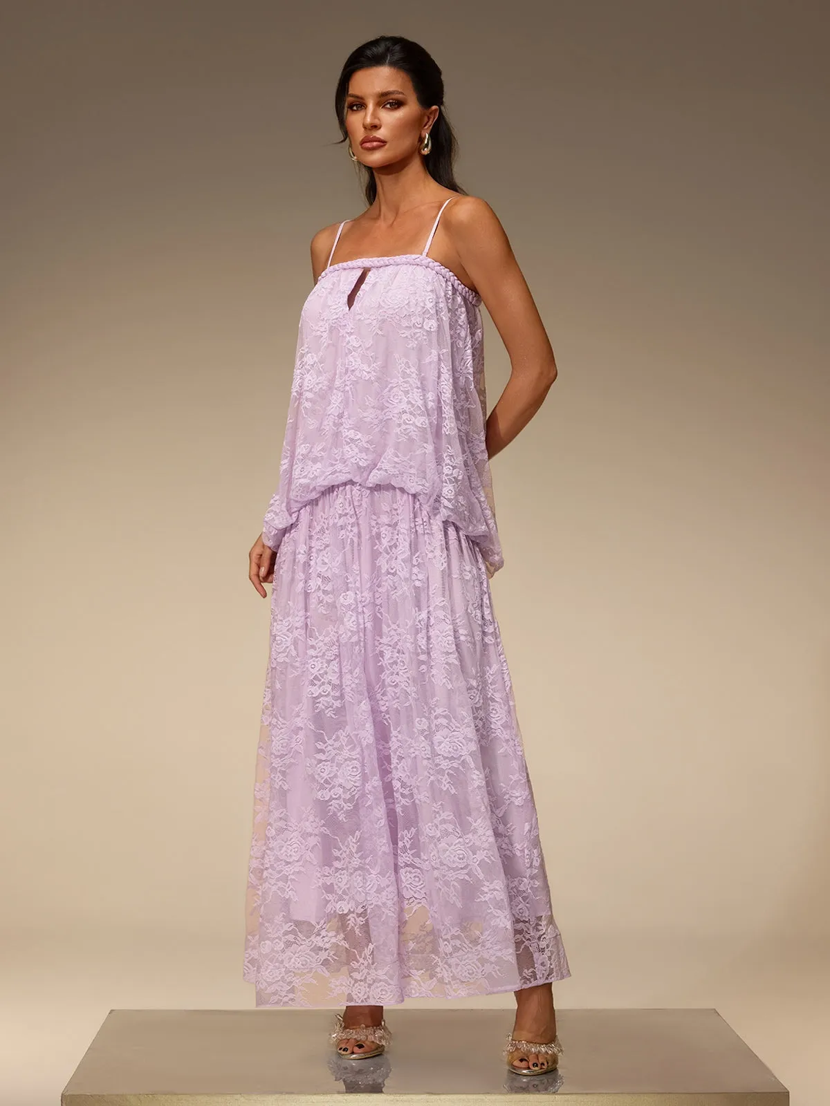 Zelvon Spaghetti Lace Maxi Dress sold by Mew Mews product image thumbnail 5