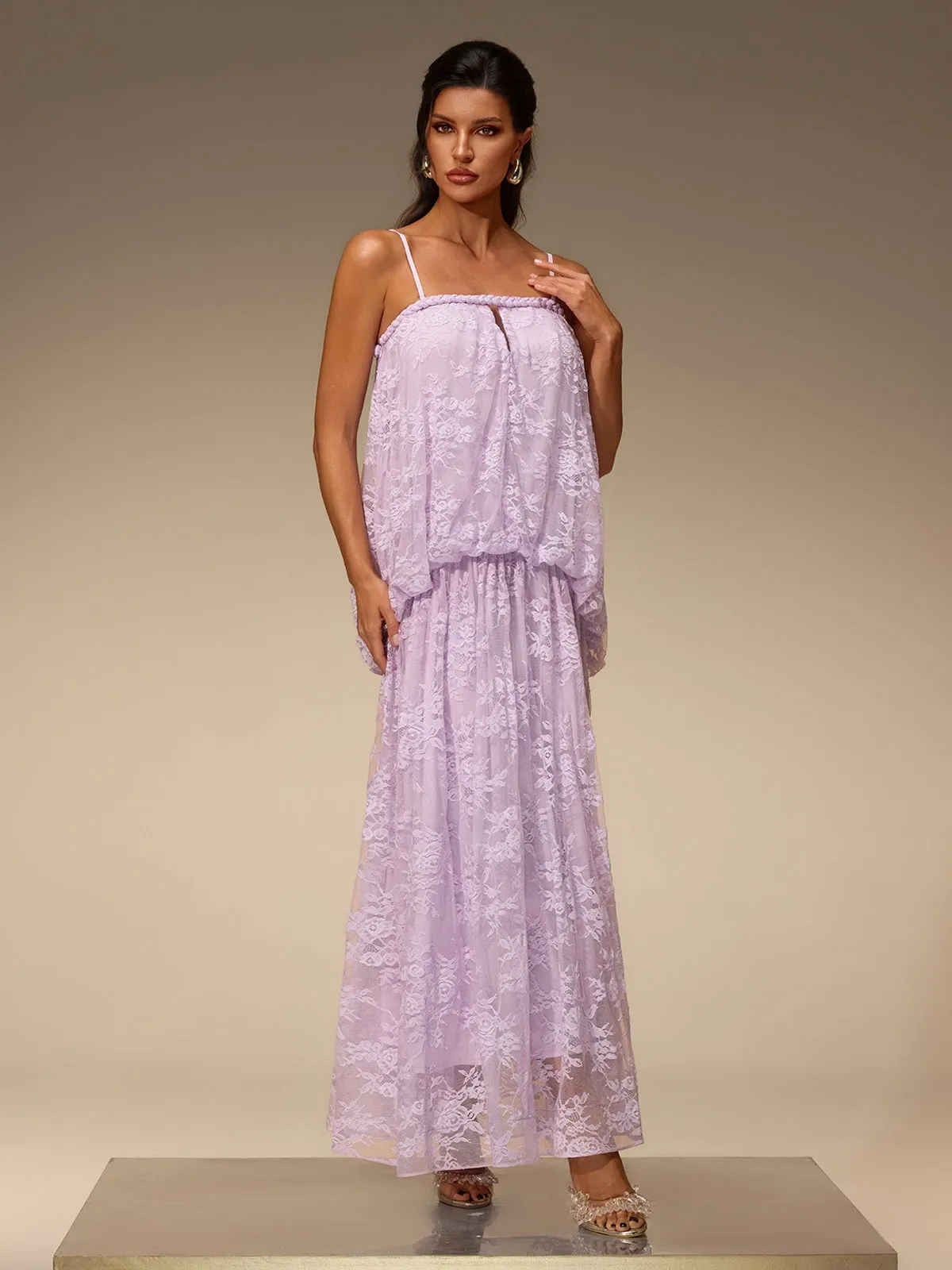 Zelvon Spaghetti Lace Maxi Dress sold by Mew Mews product image thumbnail 2
