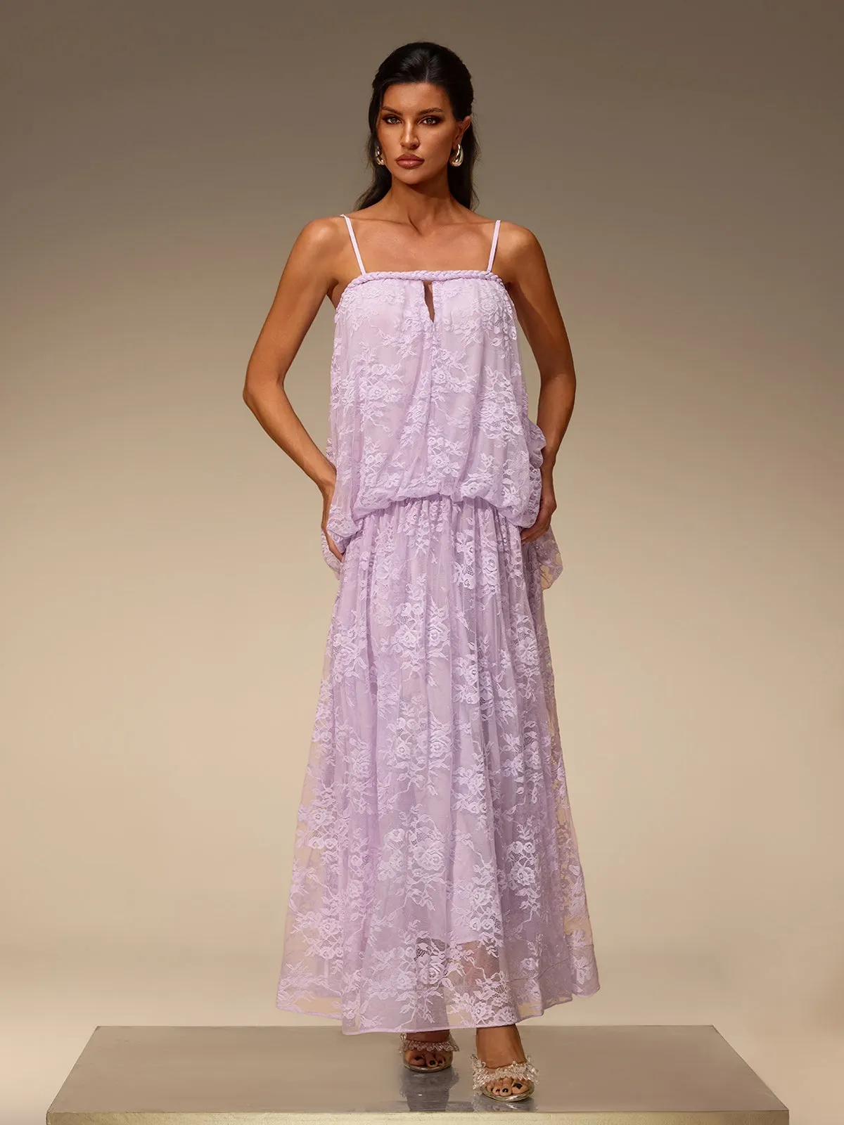 Zelvon Spaghetti Lace Maxi Dress sold by Mew Mews product image thumbnail 3