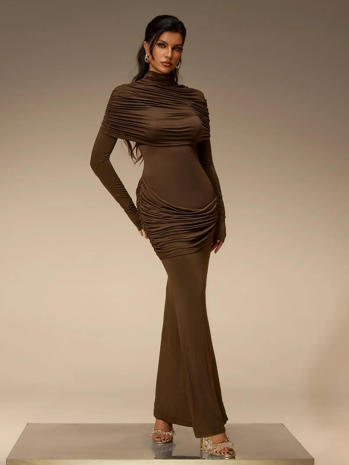 Cavero Cape Ruched Maxi Dress sold by Mew Mews product image thumbnail 4