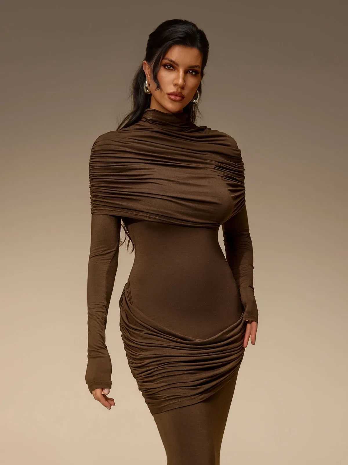 Cavero Cape Ruched Maxi Dress sold by Mew Mews product image thumbnail 5