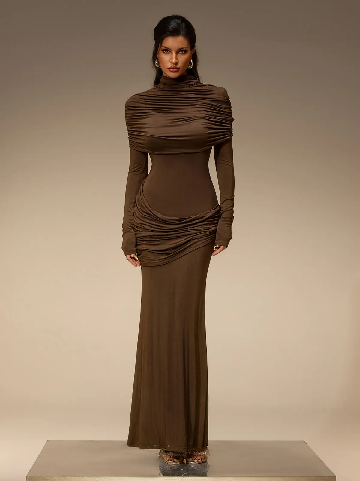 Cavero Cape Ruched Maxi Dress sold by Mew Mews product image thumbnail 2