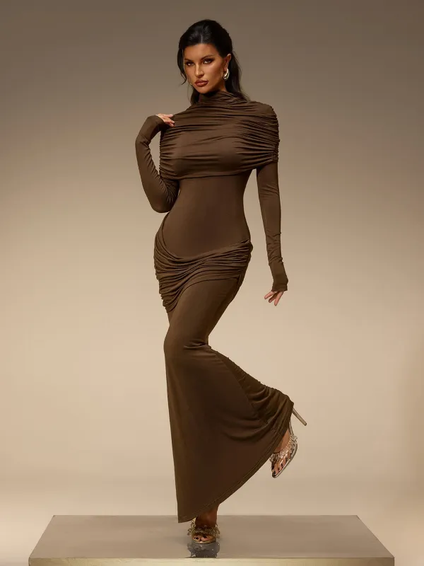 Cavero Cape Ruched Maxi Dress made by Mew Mews