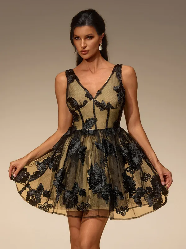 Eustacia V Neck Floral Mini Dress made by Mew Mews