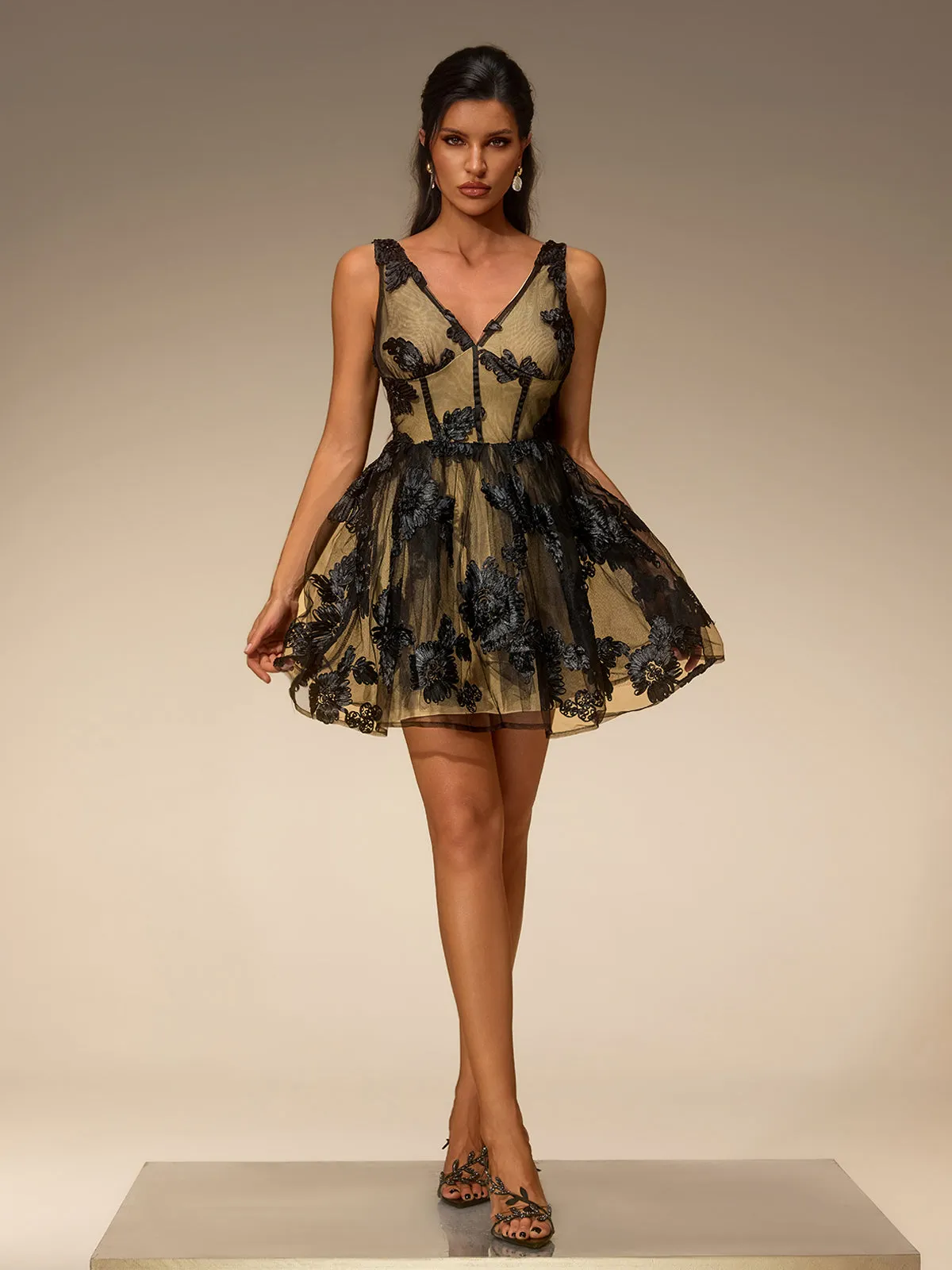 Eustacia V Neck Floral Mini Dress sold by Mew Mews product image thumbnail 3
