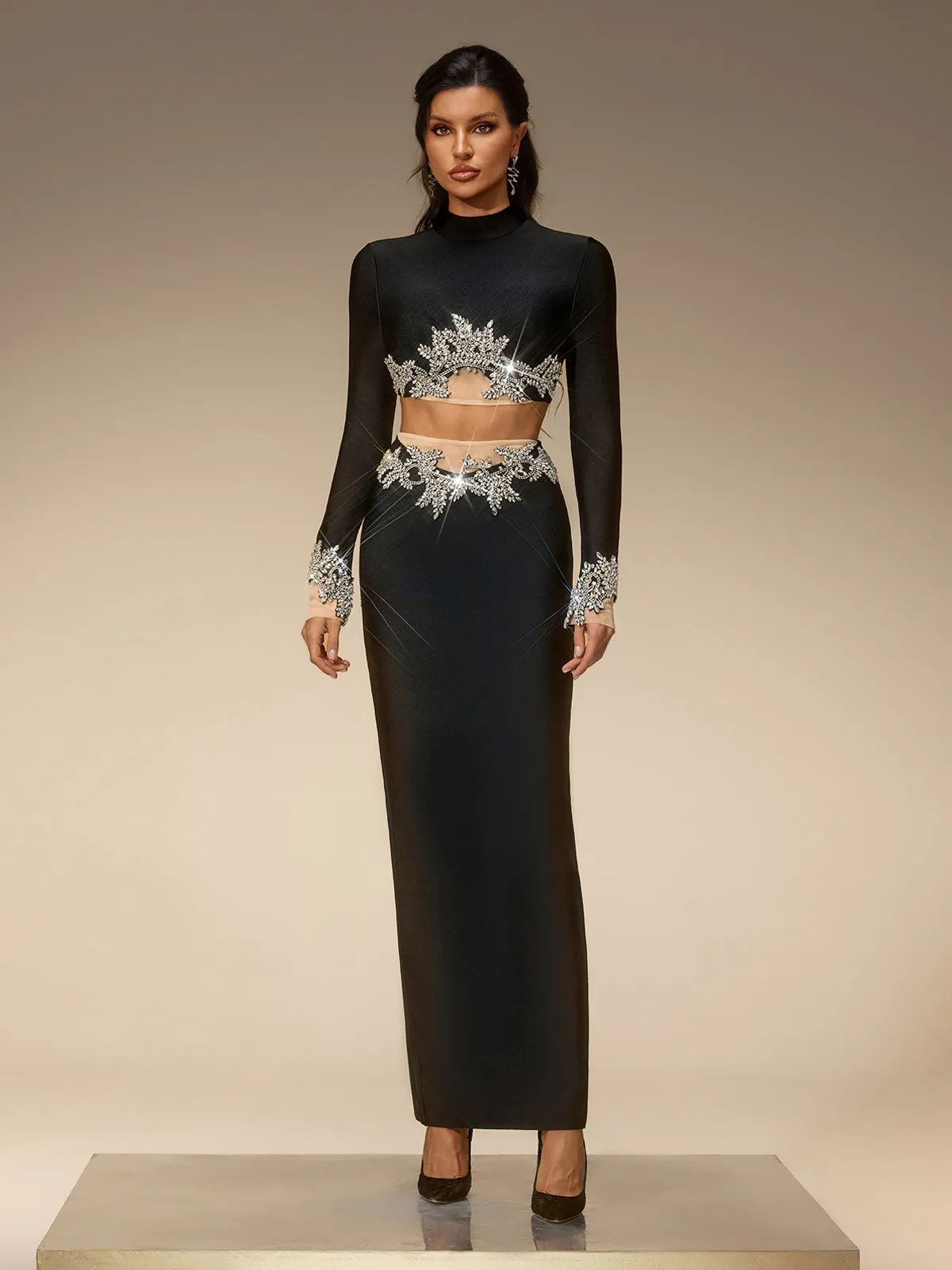 Selis Long Sleeve Rhinestone Bandage Skirt Set sold by Mew Mews product image thumbnail 3