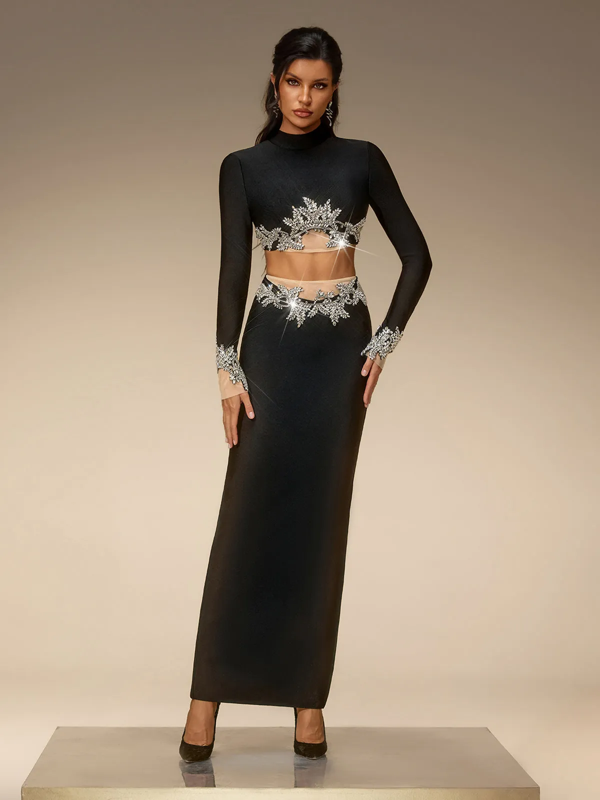 Selis Long Sleeve Rhinestone Bandage Skirt Set sold by Mew Mews product image thumbnail 2