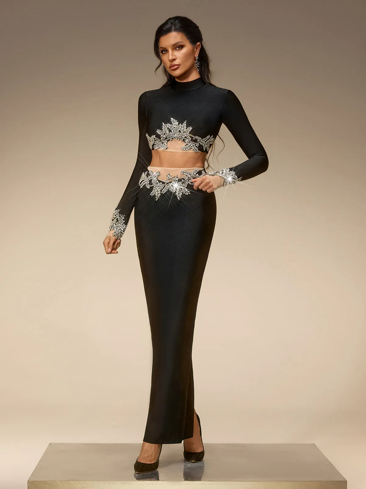 Selis Long Sleeve Rhinestone Bandage Skirt Set sold by Mew Mews product image thumbnail 4