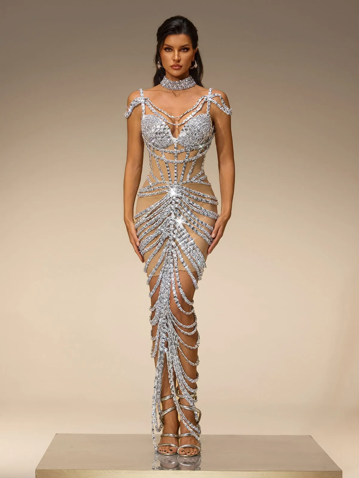 Lumera Sleeveless Crystal Maxi Dress sold by Mew Mews product image thumbnail 2