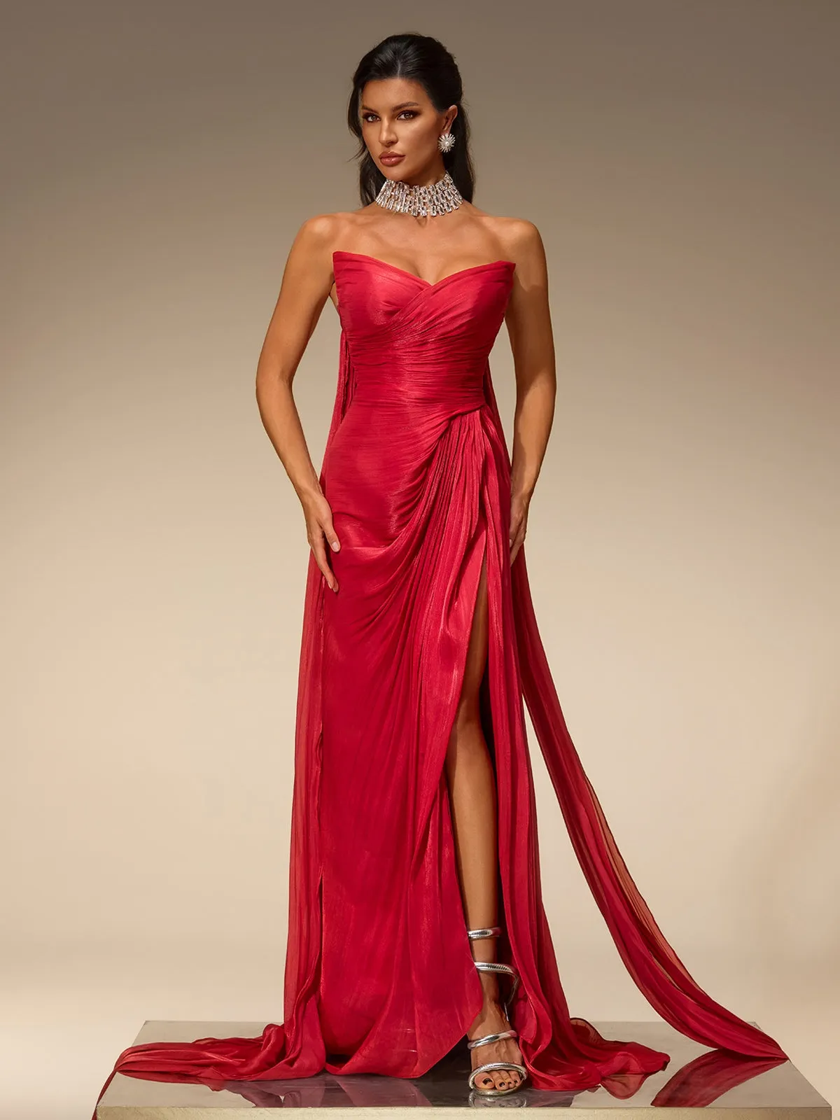Avelis Strapless Split Ruched Maxi Dress sold by Mew Mews product image thumbnail 5
