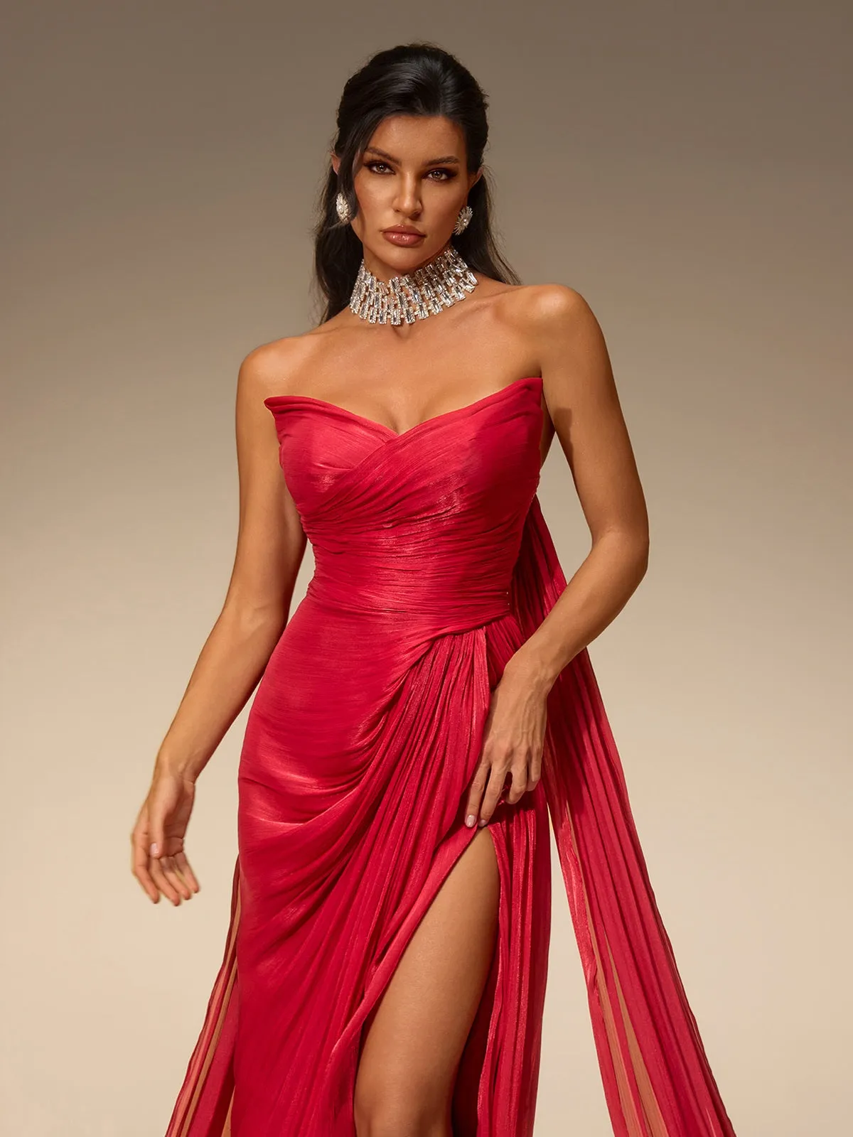 Avelis Strapless Split Ruched Maxi Dress sold by Mew Mews product image thumbnail 4