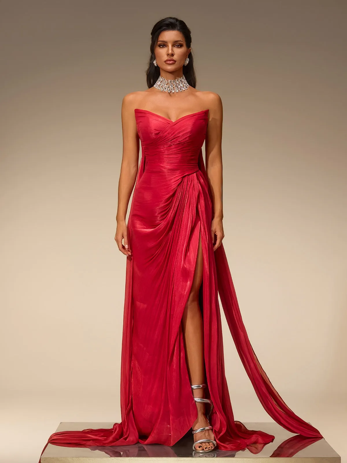 Avelis Strapless Split Ruched Maxi Dress sold by Mew Mews product image thumbnail 3