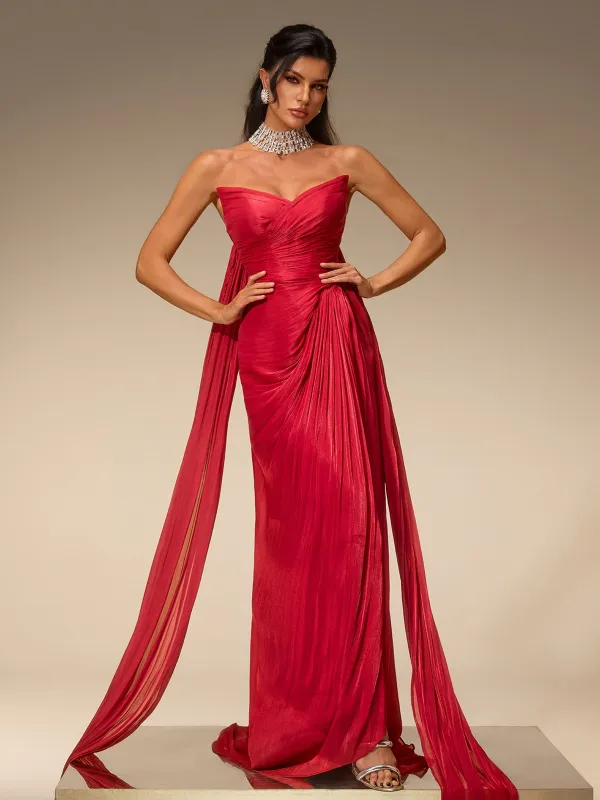 Avelis Strapless Split Ruched Maxi Dress made by Mew Mews