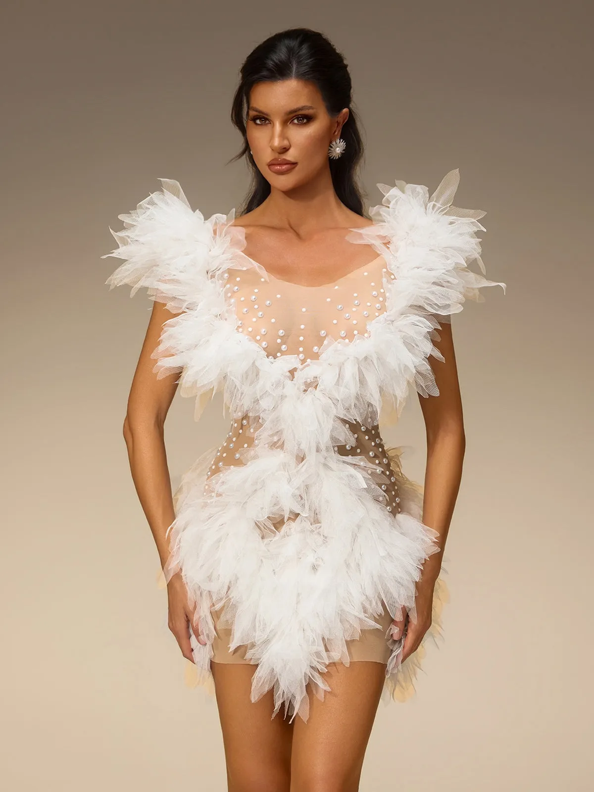Cirevo Pearl Tulle Mini Dress sold by Mew Mews