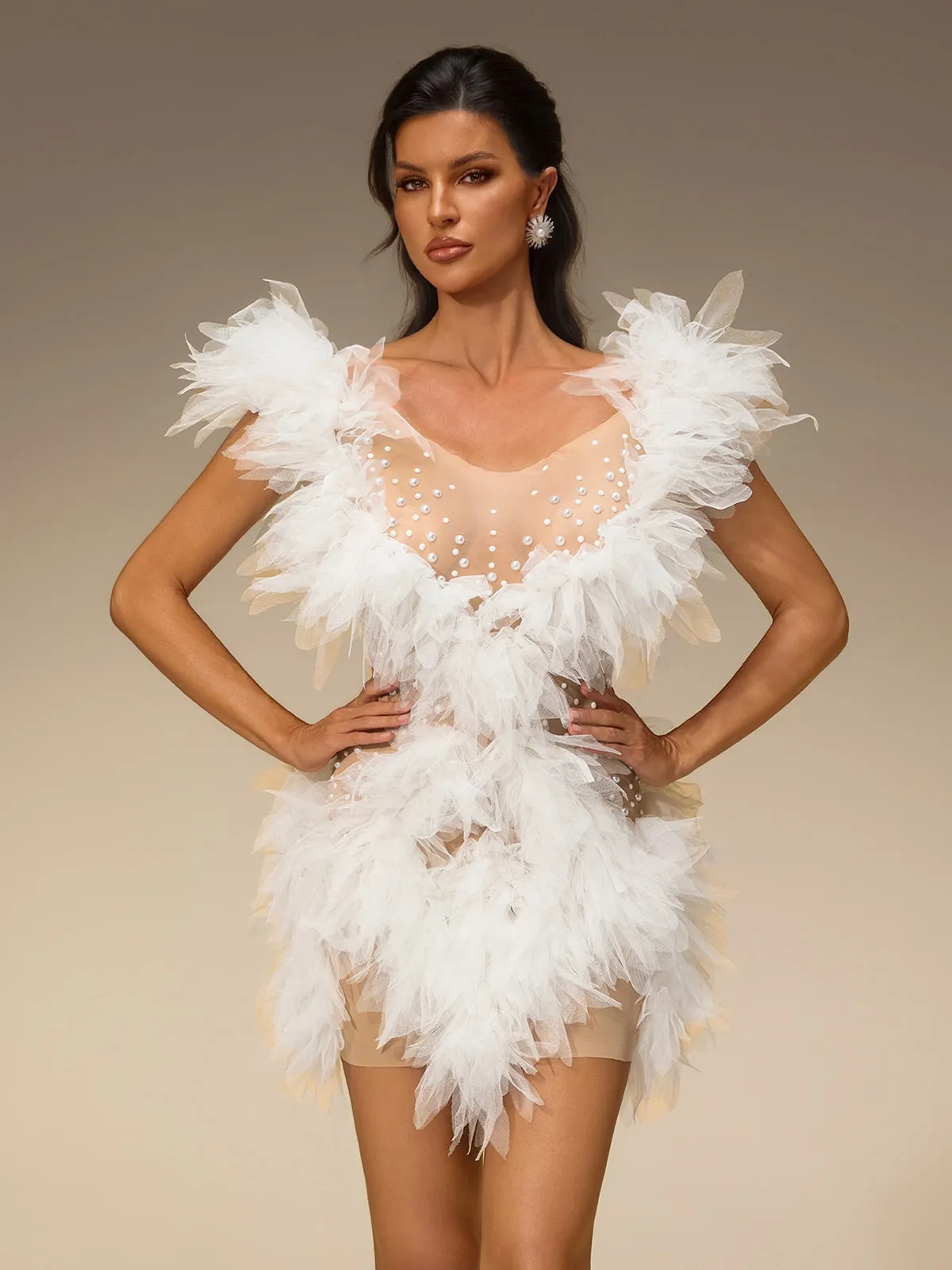 Cirevo Pearl Tulle Mini Dress sold by Mew Mews product image thumbnail 3