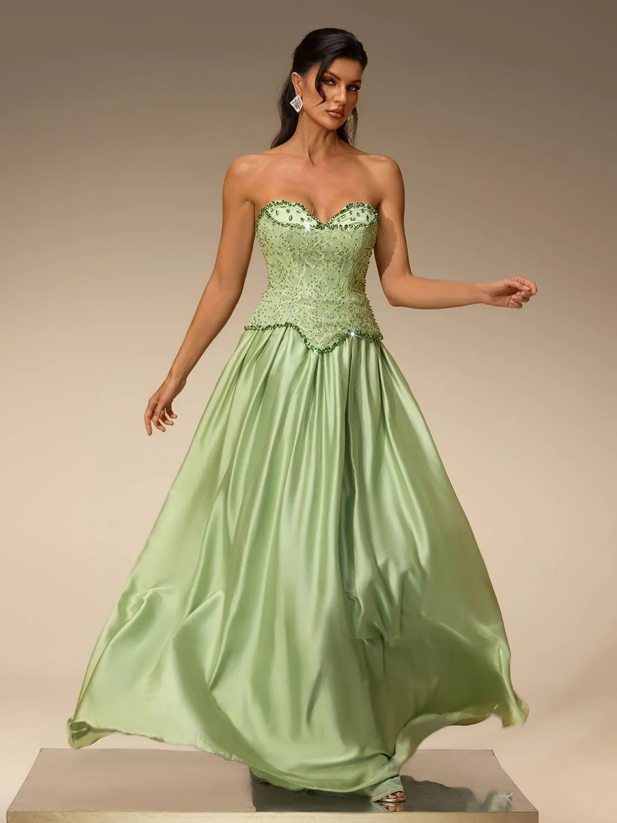 Lorvena Strapless Crystal Satin Maxi Dress sold by Mew Mews product image thumbnail 2