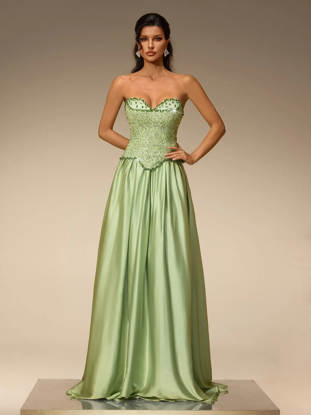 Lorvena Strapless Crystal Satin Maxi Dress sold by Mew Mews product image thumbnail 4