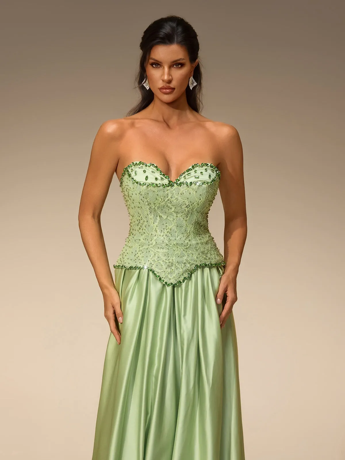 Lorvena Strapless Crystal Satin Maxi Dress sold by Mew Mews product image thumbnail 3