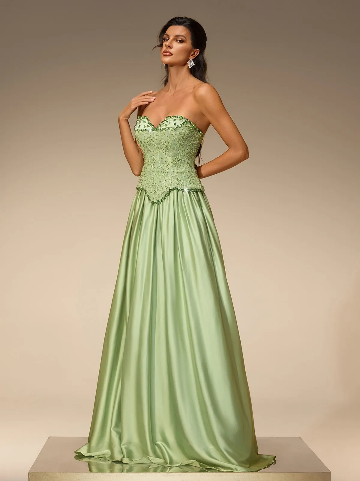 Lorvena Strapless Crystal Satin Maxi Dress sold by Mew Mews product image thumbnail 5