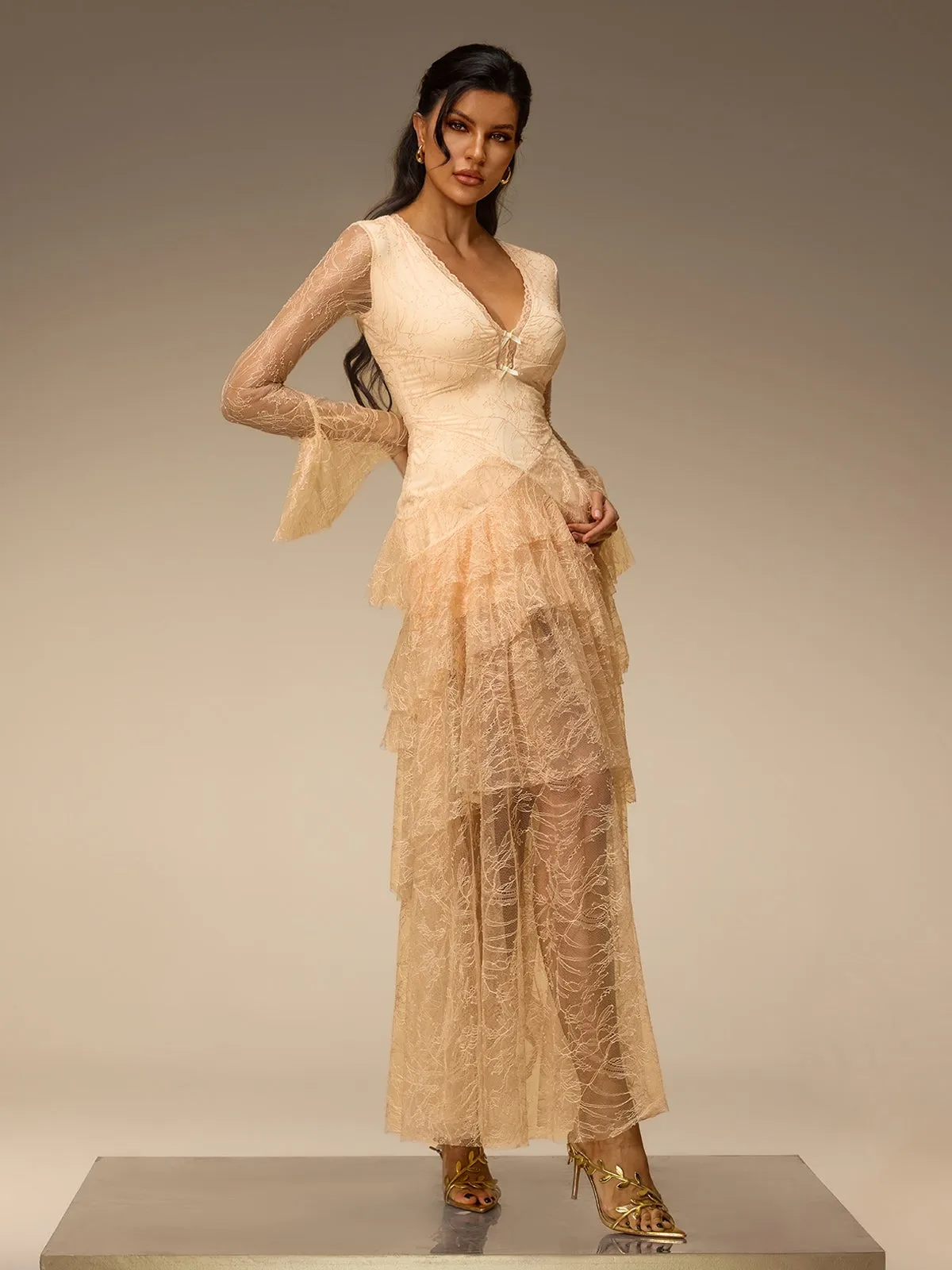 Mirelo V Neck Lace Maxi Dress sold by Mew Mews product image thumbnail 4