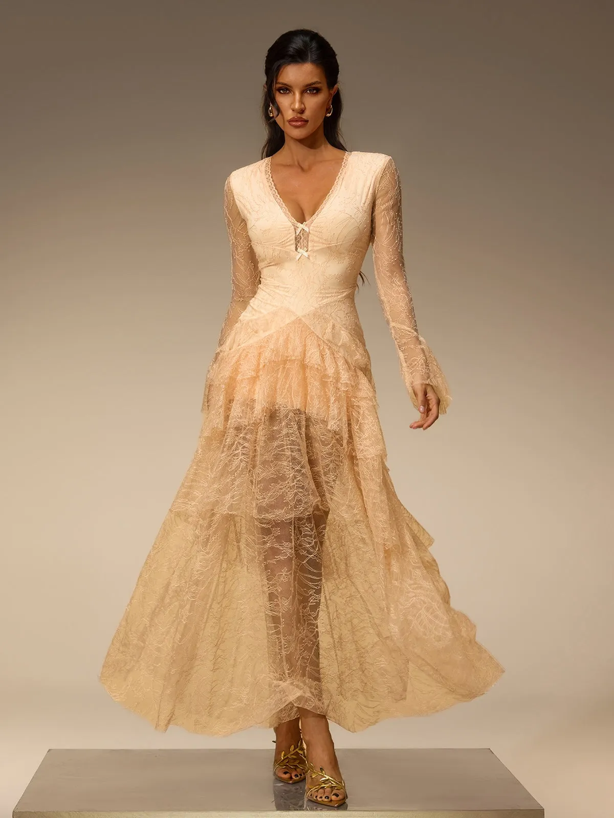 Mirelo V Neck Lace Maxi Dress sold by Mew Mews product image thumbnail 2