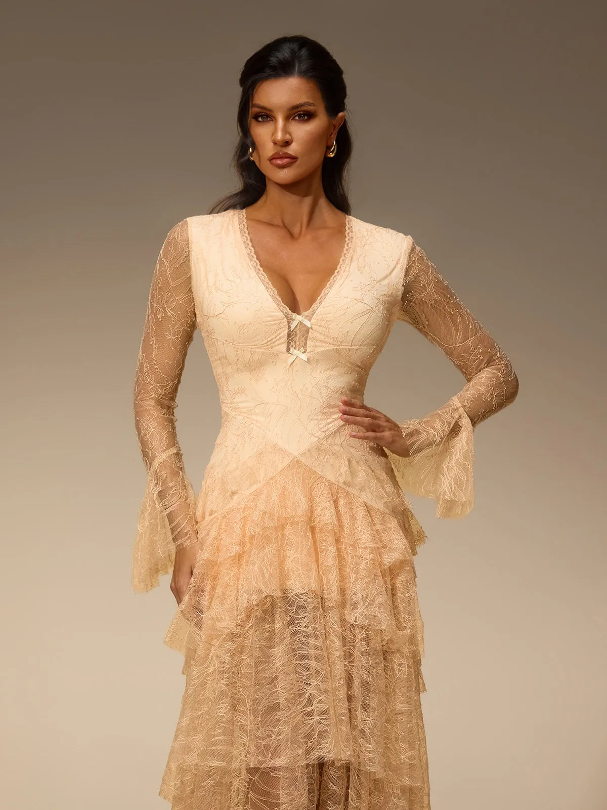 Mirelo V Neck Lace Maxi Dress sold by Mew Mews product image thumbnail 3