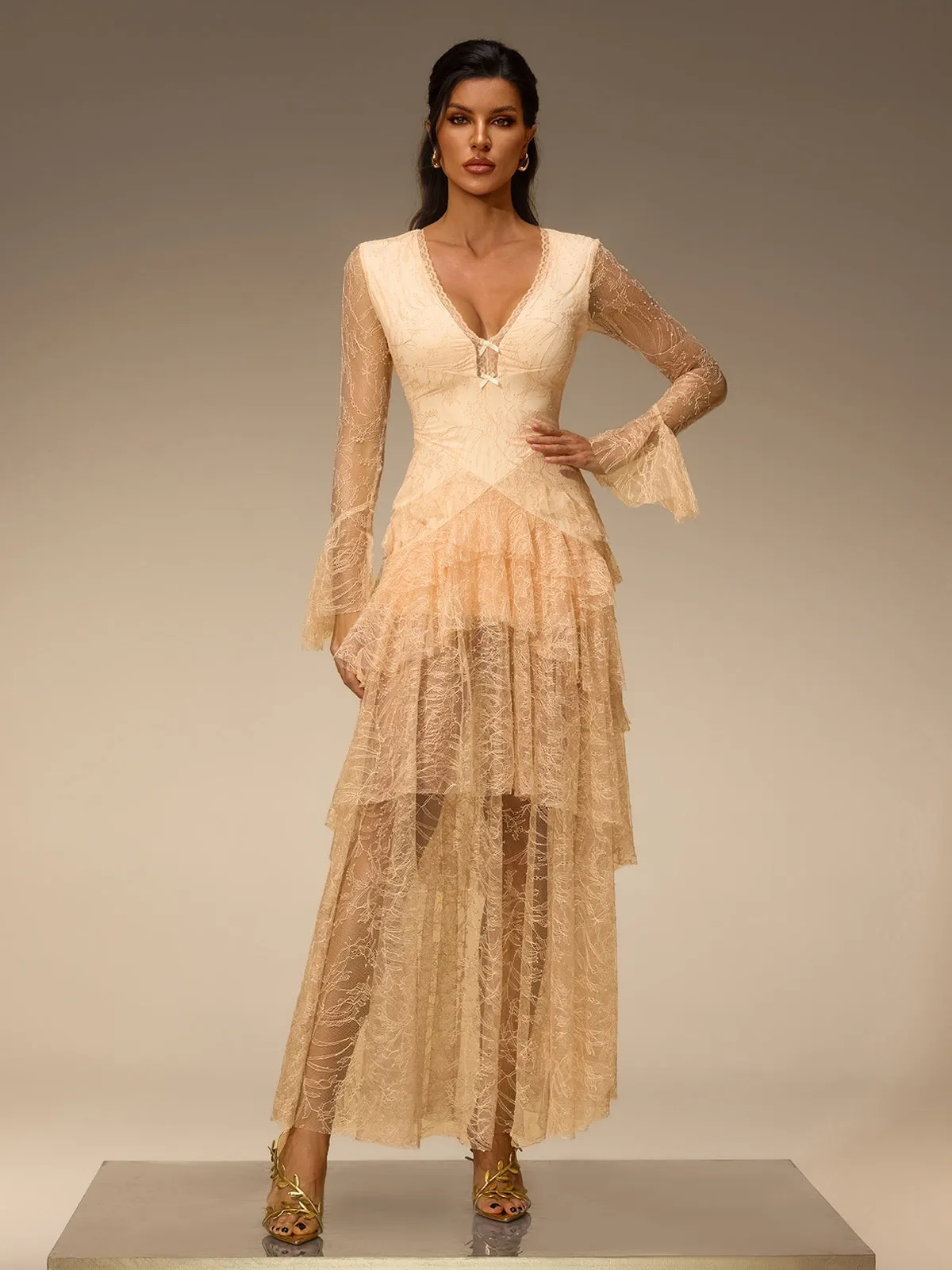 Mirelo V Neck Lace Maxi Dress sold by Mew Mews