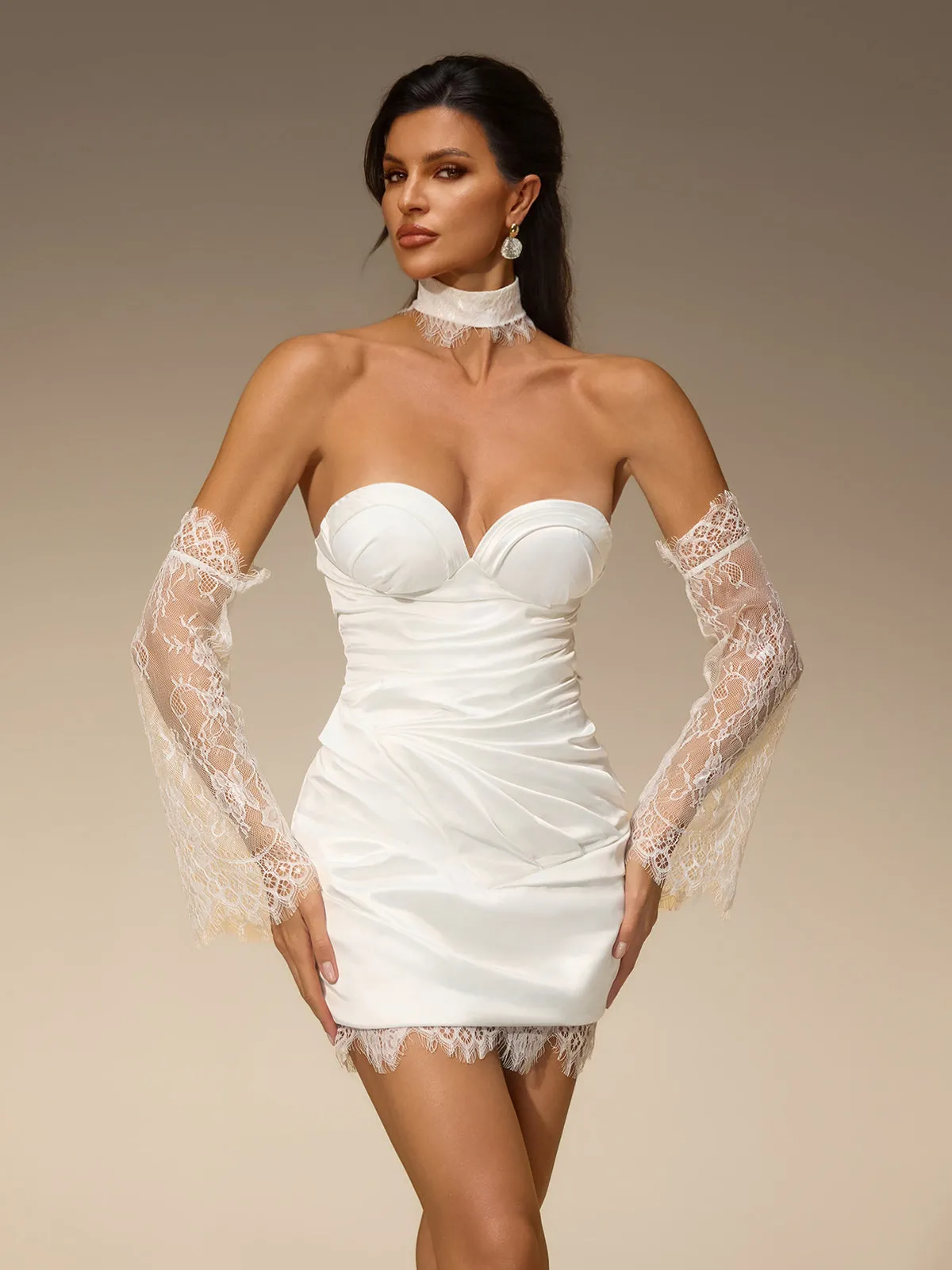 Evera Strapless Lace Satin Mini Dress sold by Mew Mews product image thumbnail 4