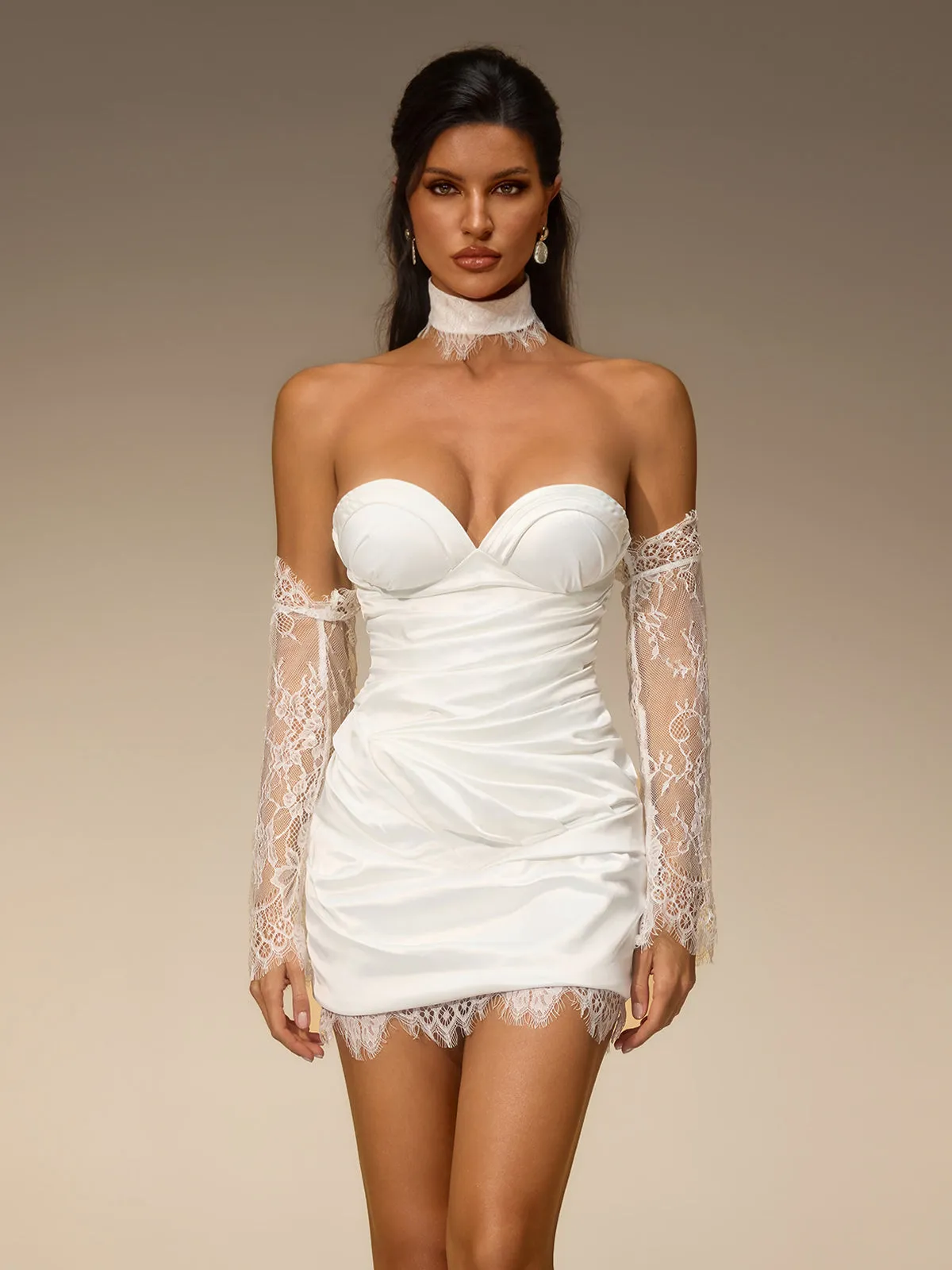 Evera Strapless Lace Satin Mini Dress sold by Mew Mews