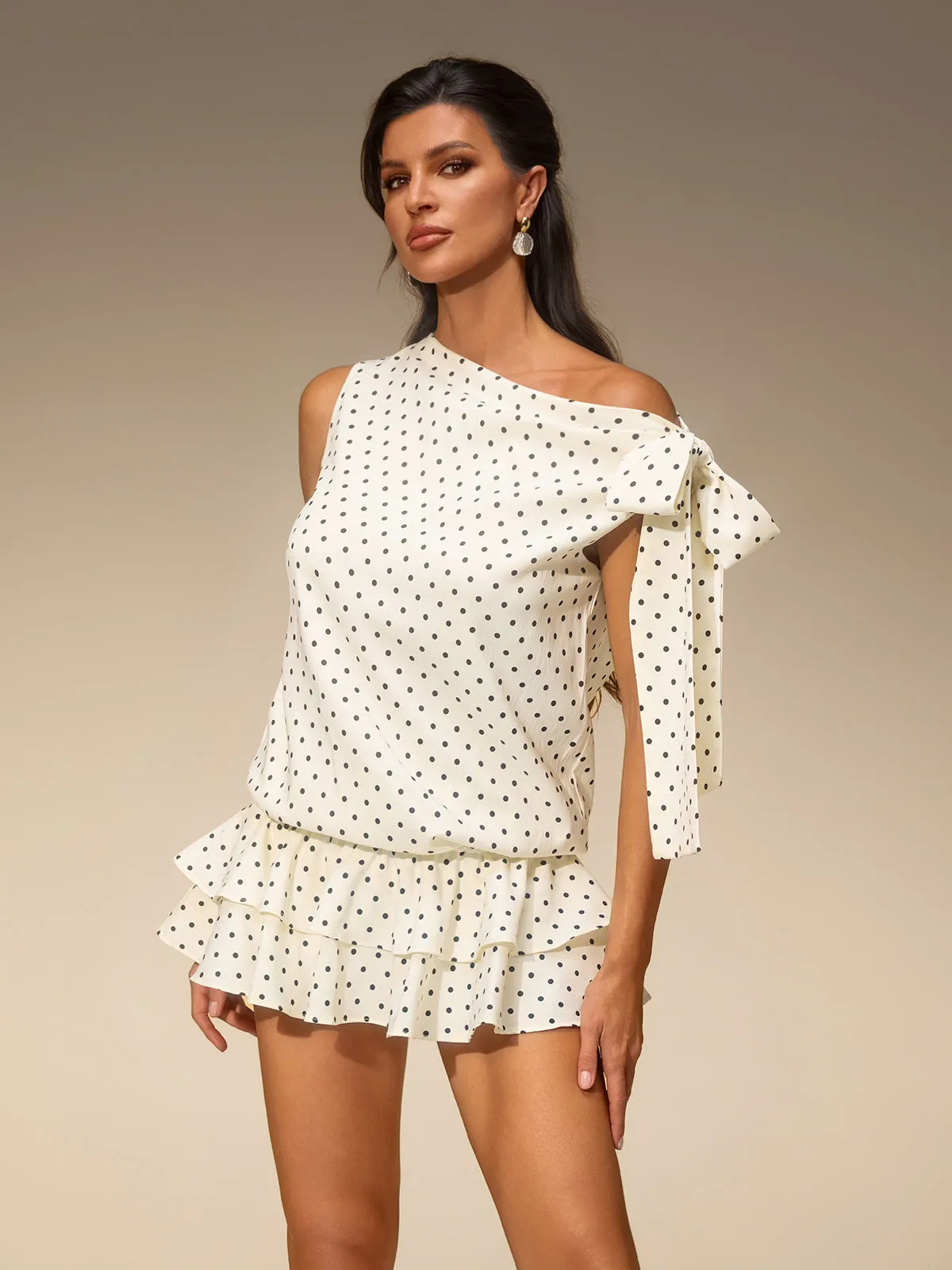 Evella Off Shoulder Dot Tiered Mini Dress sold by Mew Mews product image thumbnail 5
