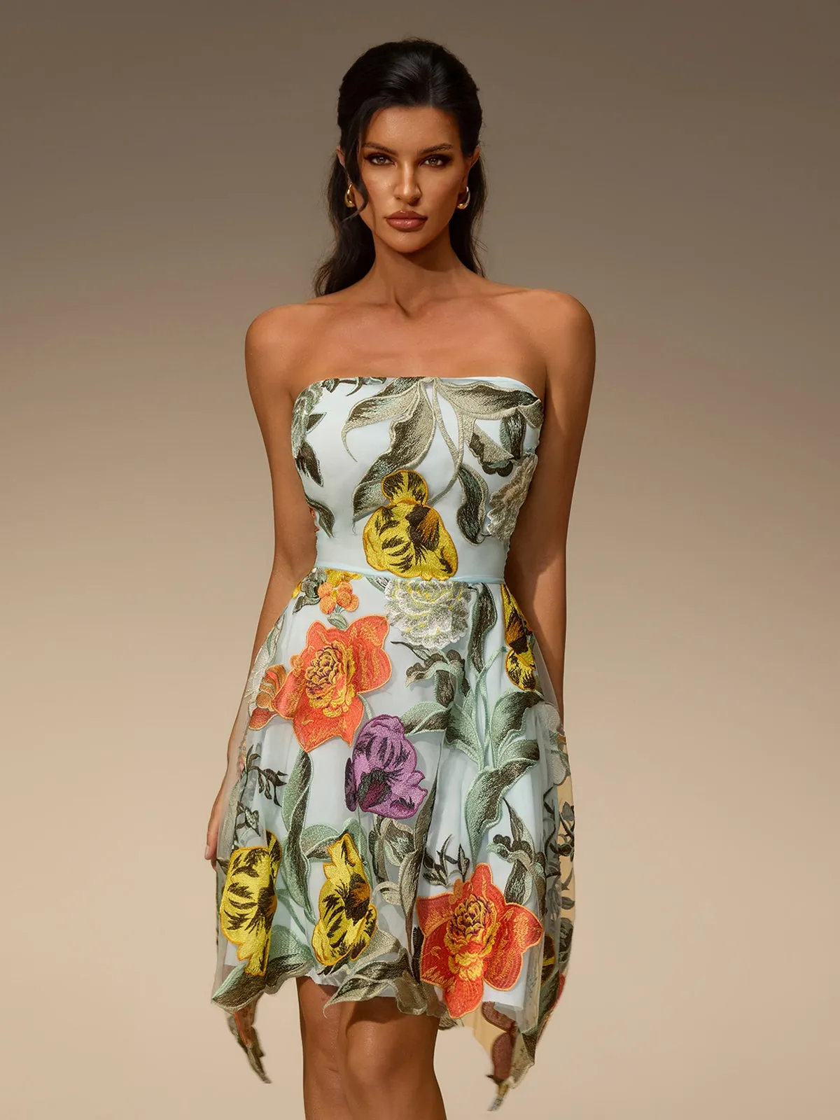 Jorent Strapless Flower Mini Dress sold by Mew Mews product image thumbnail 4