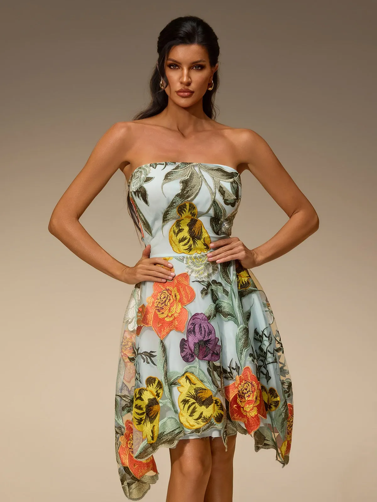 Jorent Strapless Flower Mini Dress sold by Mew Mews product image thumbnail 2