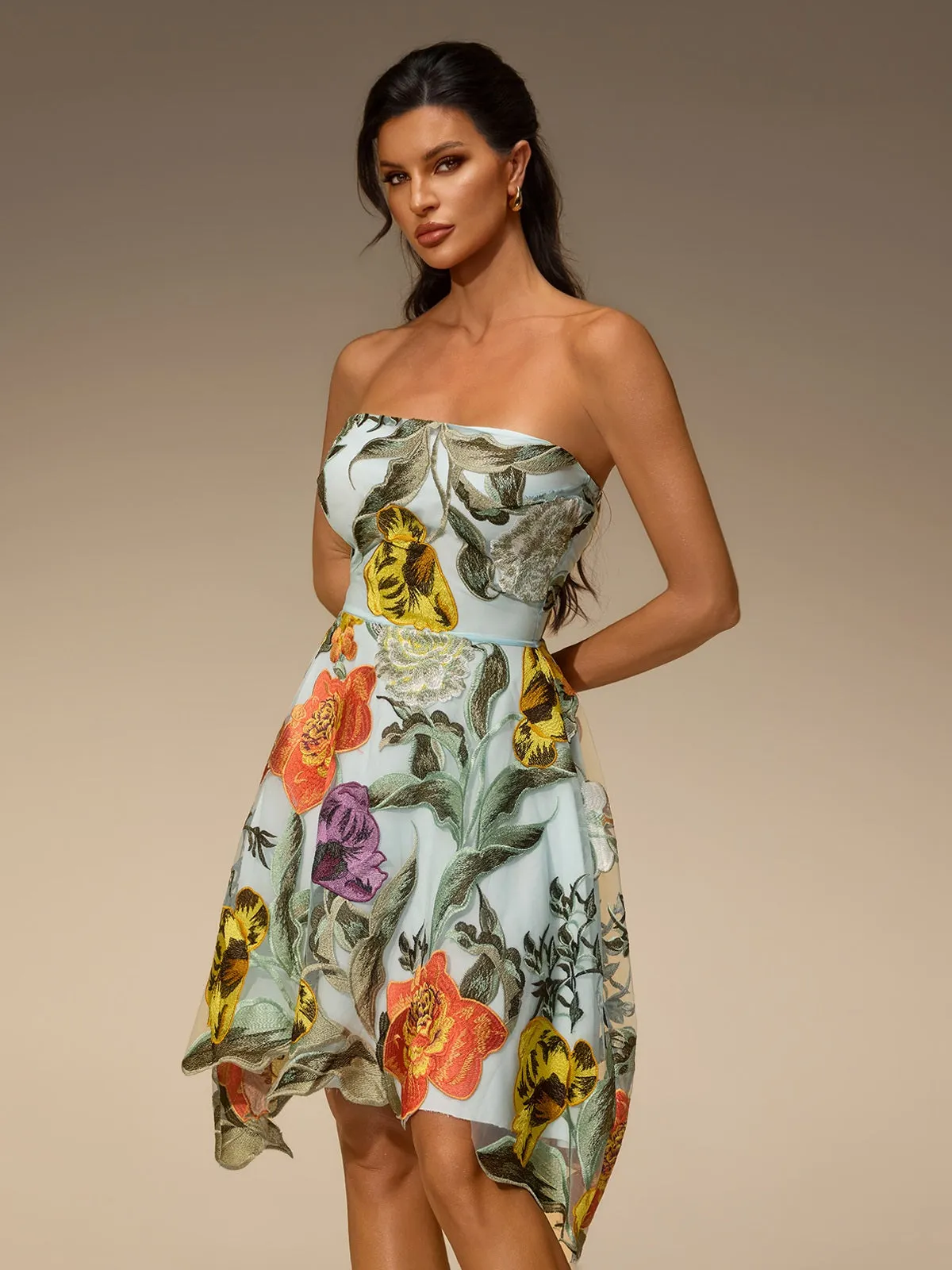Jorent Strapless Flower Mini Dress sold by Mew Mews product image thumbnail 5