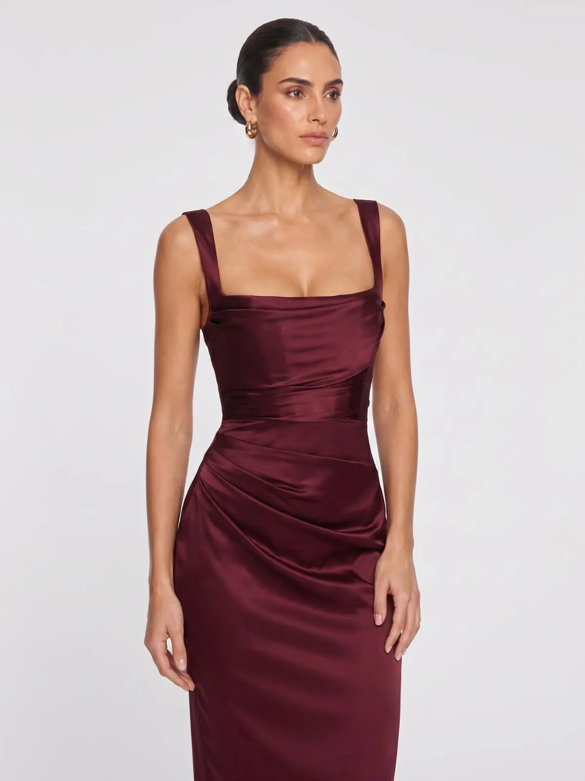 Berwick Lace Up Satin Maxi Dress In Cherry Lacquer sold by Mew Mews product image thumbnail 3