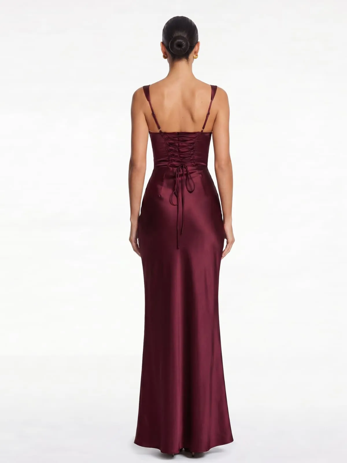 Berwick Lace Up Satin Maxi Dress In Cherry Lacquer sold by Mew Mews product image thumbnail 4